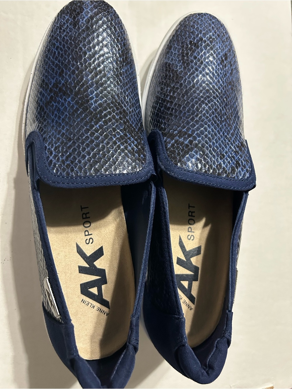 Anne Klein Navy Slip-On Moccasins with Textured Upper